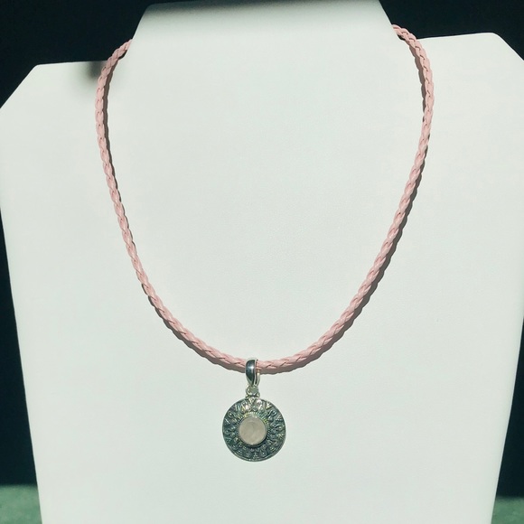 Rose Quartz, Sterling Silver, Pink Leather Braid - Picture 2 of 5